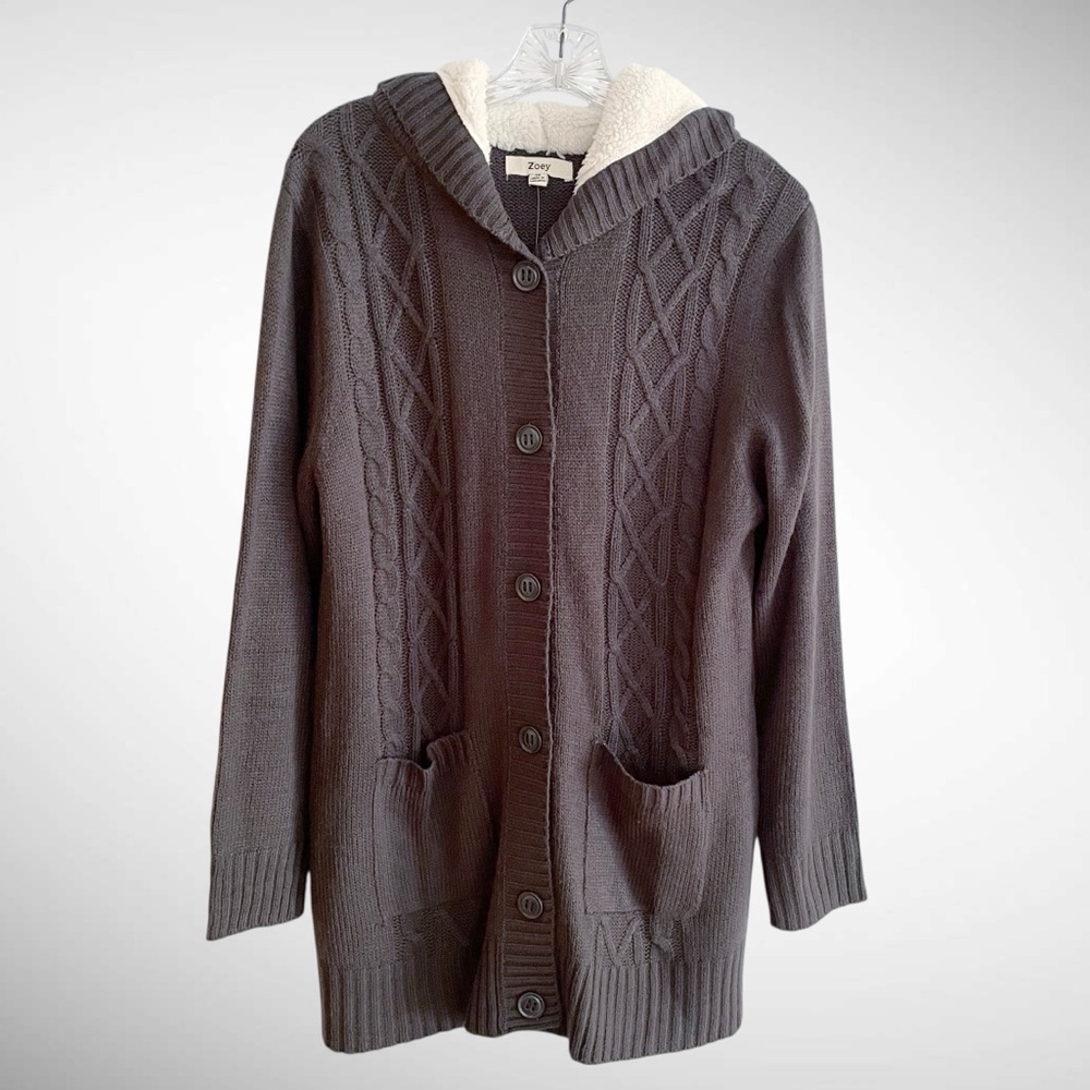 NWT Zoey Button Front Hooded Tunic Sweater Long Sleeves